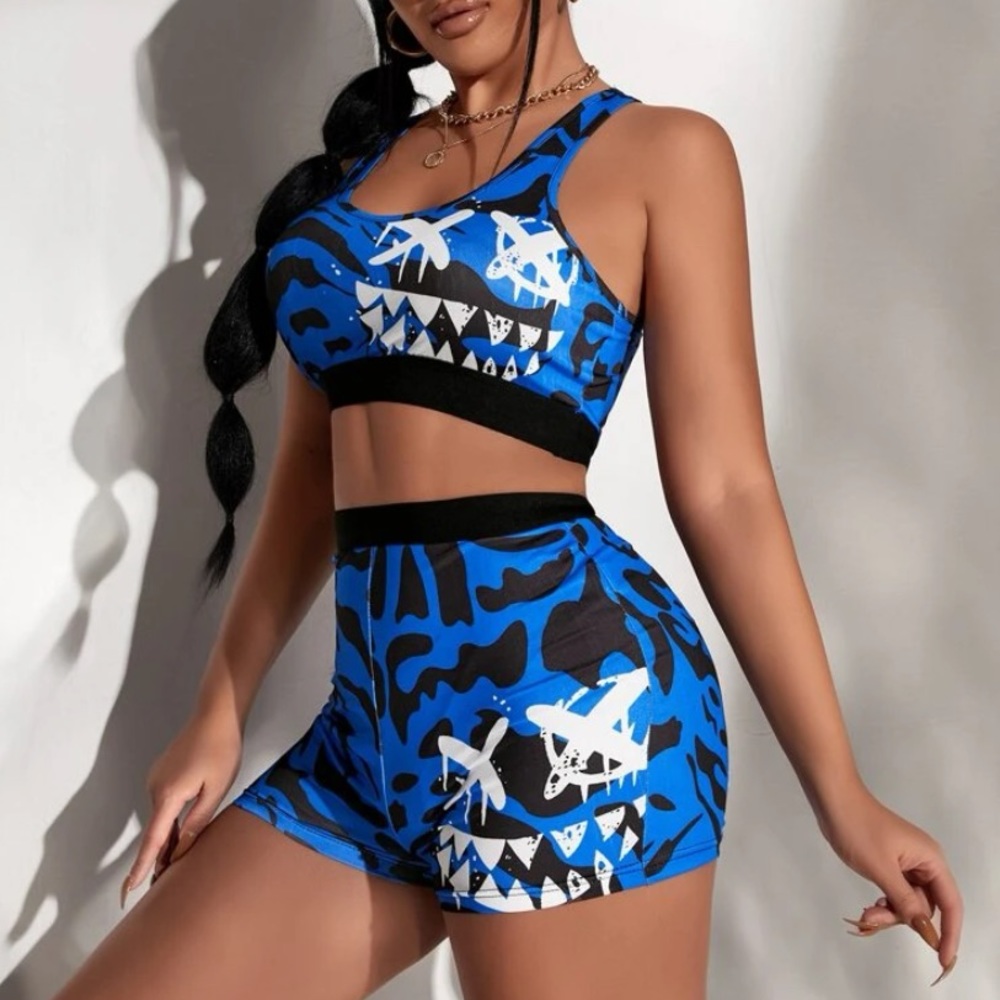 Graphic Crop Tank Top and Biker Shorts